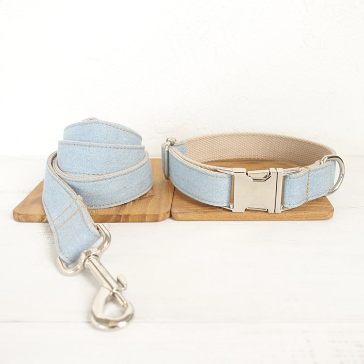 Blue Denim Dog Leash & Collar Set – Stylish & Durable